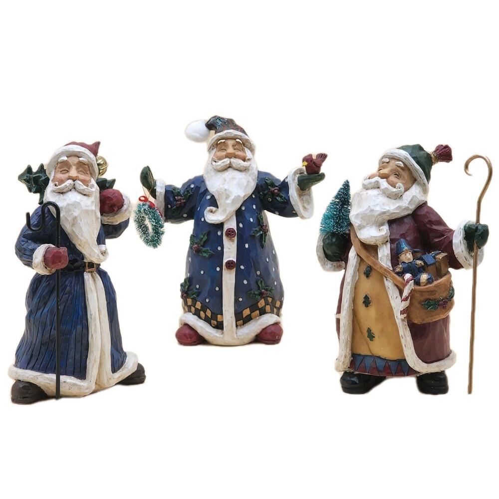Vintage Jay Imports Old World Santa Claus Figurines Set of 3 Resin 7" Tall